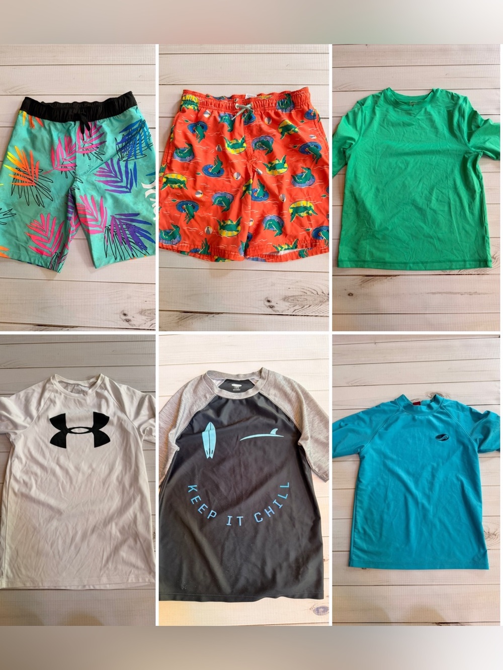 Lot of kids swim trunks and tops